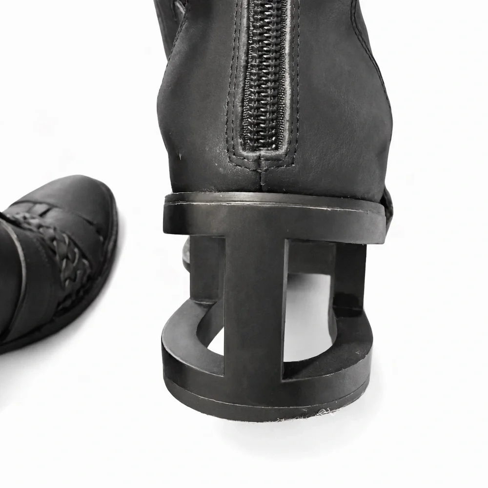 JEFFREY CAMPBELL🔥 Level-Up Black Booties Sandals w/Cut-Out Heel  Size 6.5 - Picture 4 of 9